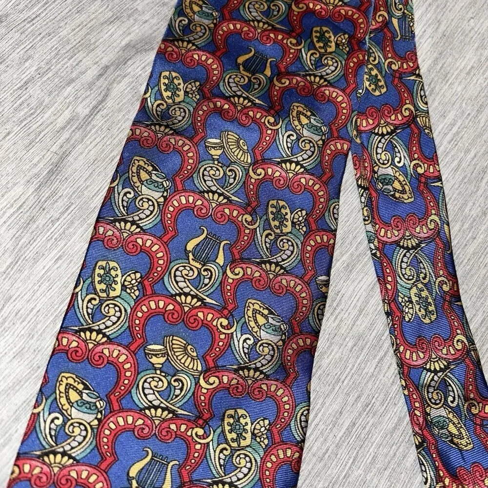 Vintage Christian Dior Monsieur Multi Color Geometric Medallion Silk Tie